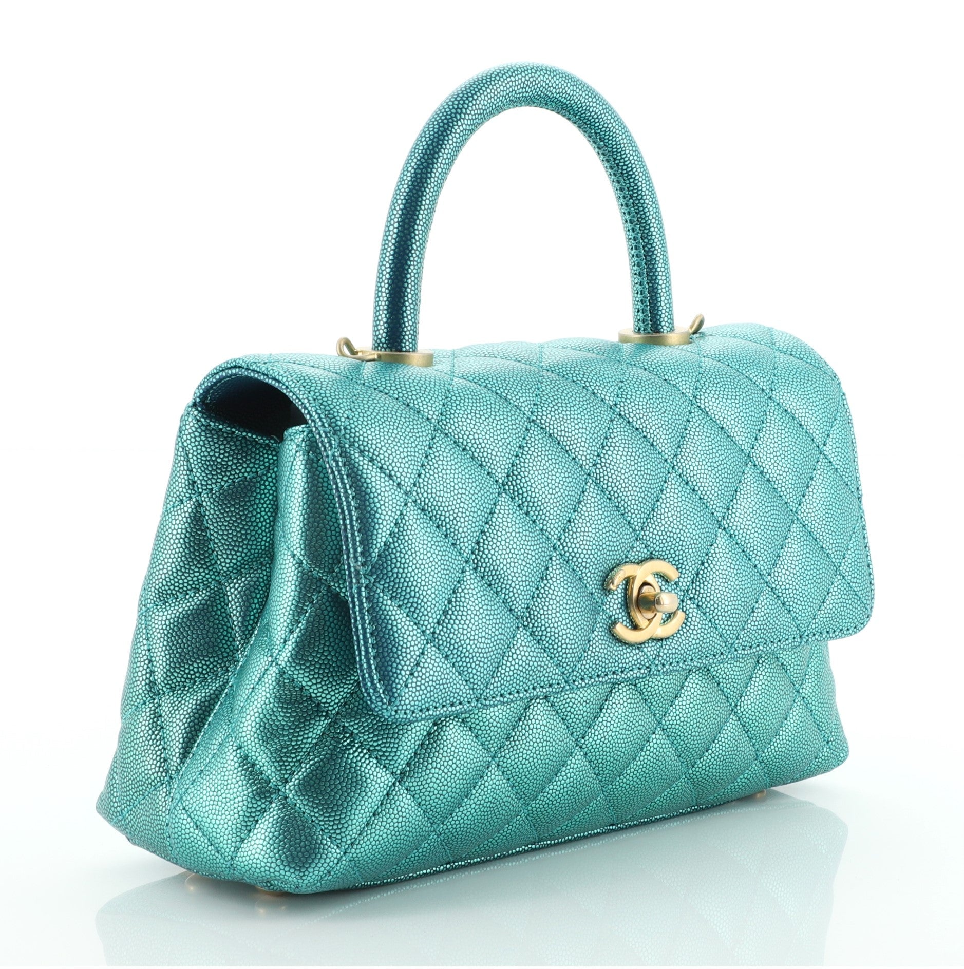 Coco Top Handle Bag Quilted Iridescent Caviar Mini