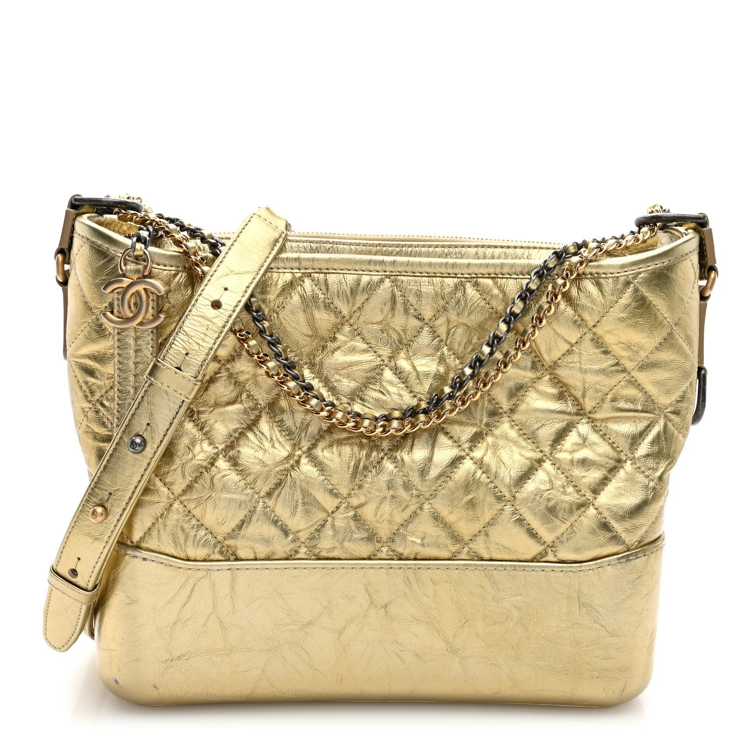 Metallic Aged Calfskin Quilted Medium Gabrielle Gold