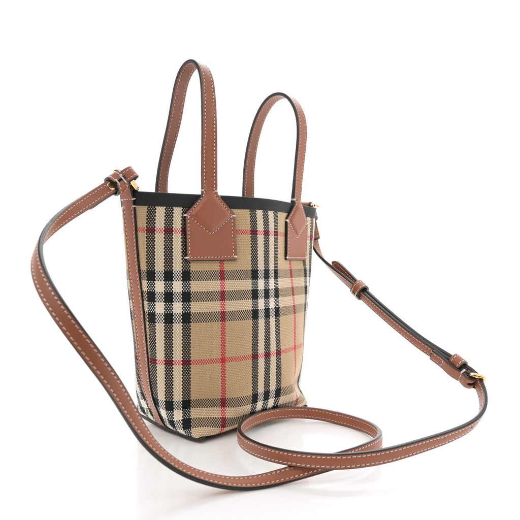 Cotton Calfskin Vintage Check Mini London Tote Bag Archive Beige