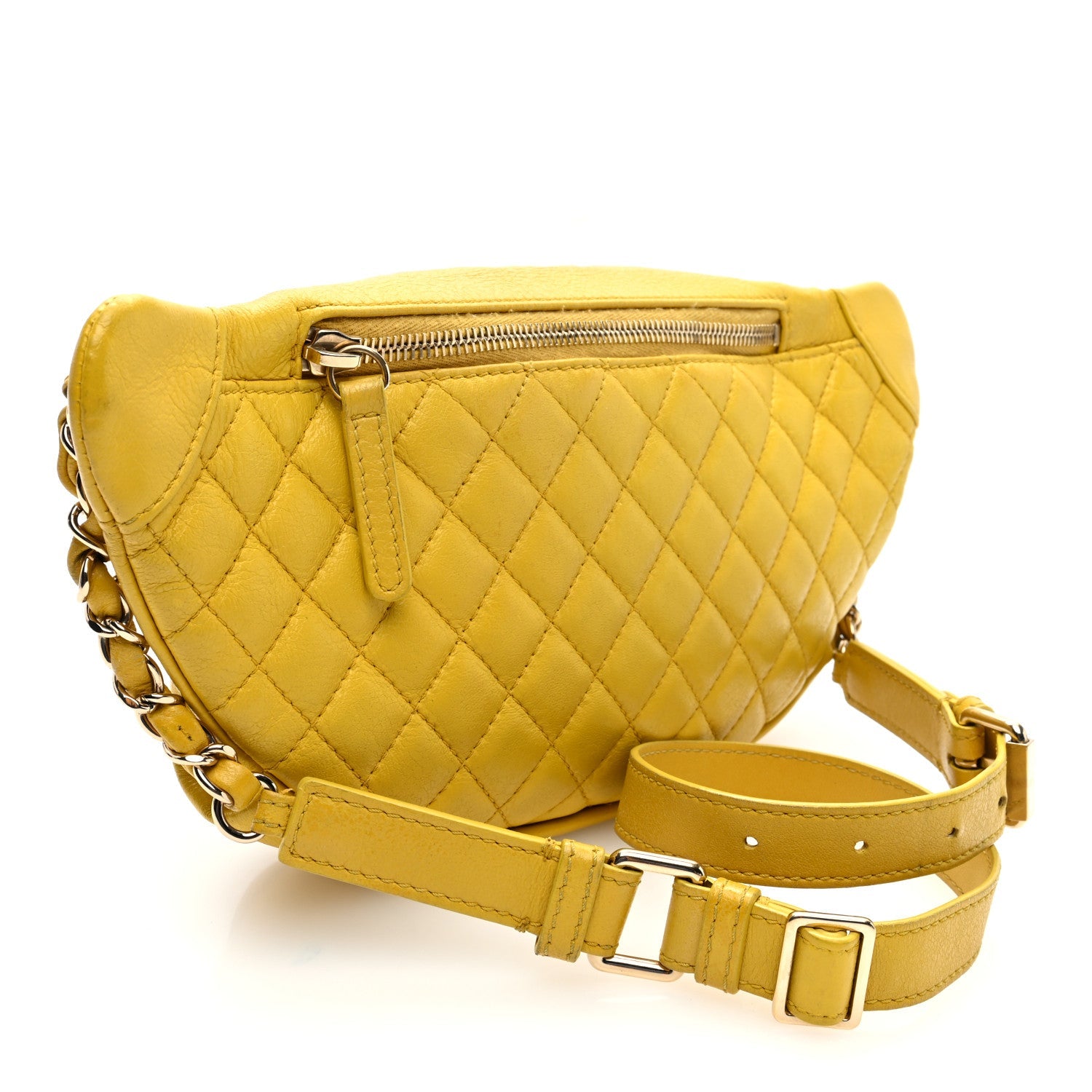 Crumpled Glazed Lambskin Quilted Waist Bag Fanny Pack Yellow