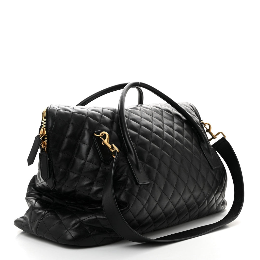 Calfskin Quilted ES Giant Travel Bag Black
