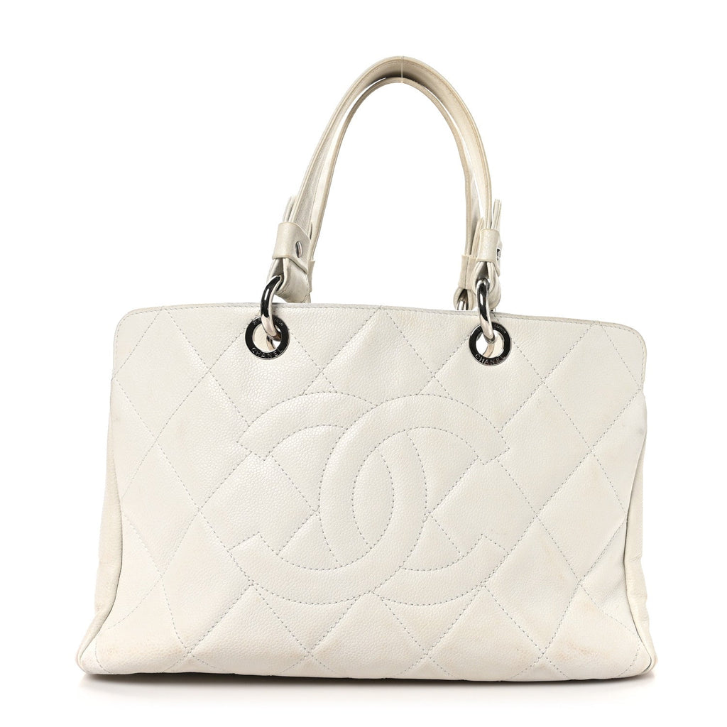 Soft Caviar Quilted CC Timeless Tote White