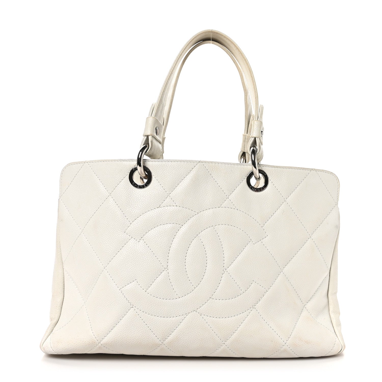 Soft Caviar Quilted CC Timeless Tote White