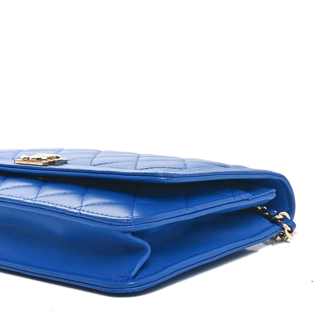 Lambskin Quilted Boy Wallet On Chain WOC Blue