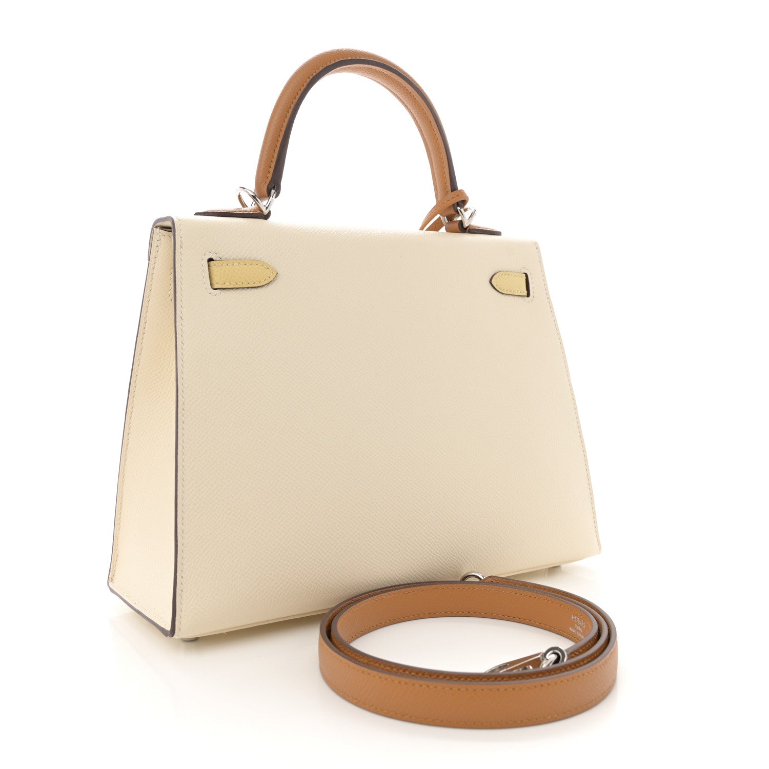 Epsom Tri-Color Kelly Sellier 25 Nata Jaune Poussin Sesame