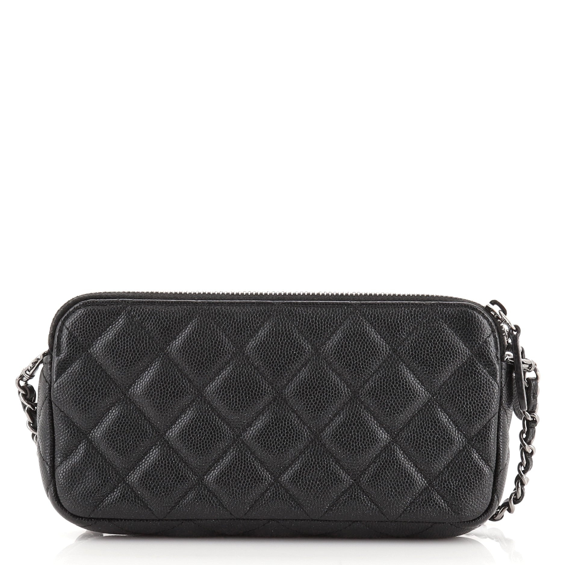 Double Zip Clutch with Chain Quilted Caviar