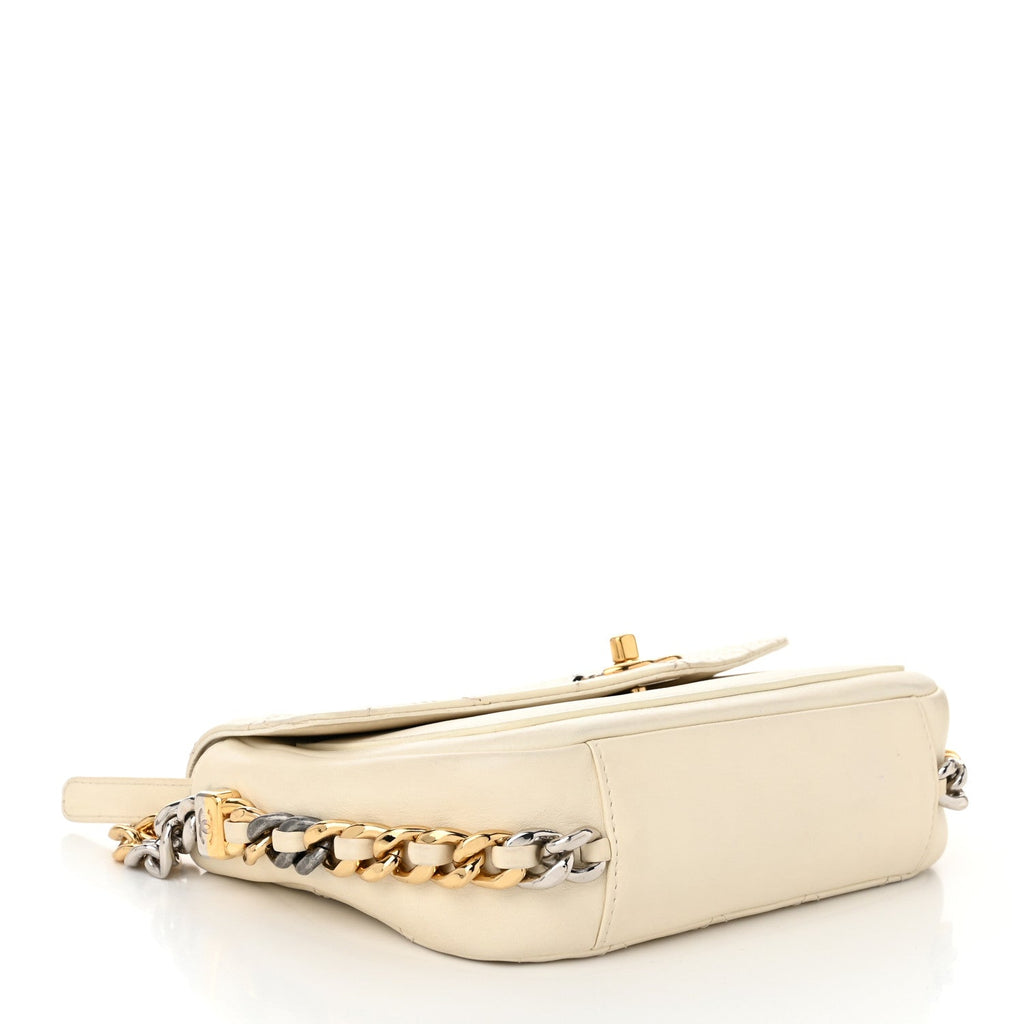 Calfskin Stitched Small Precious Union Flap Bag White
