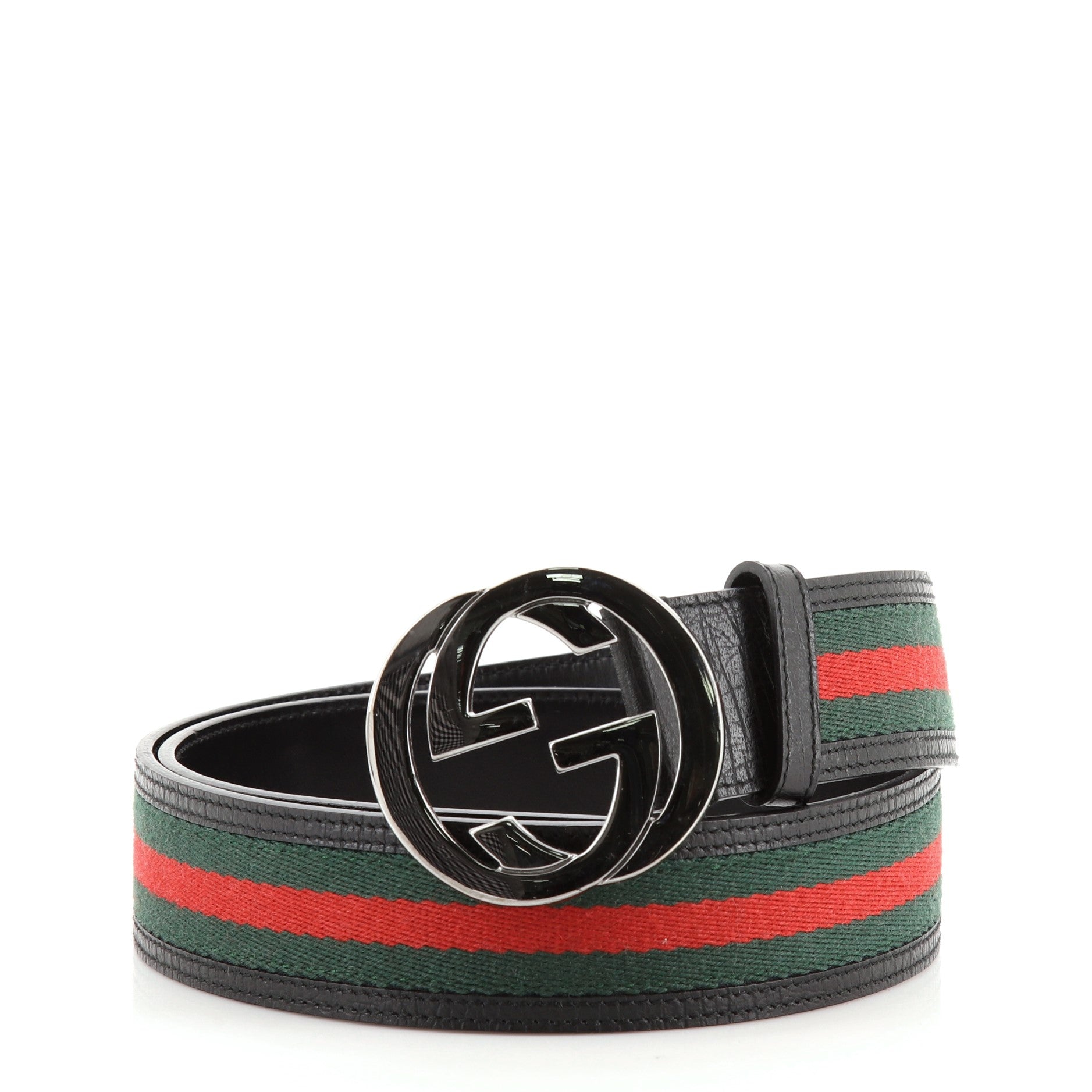 Interlocking G Web Belt Canvas and Leather Wide 90