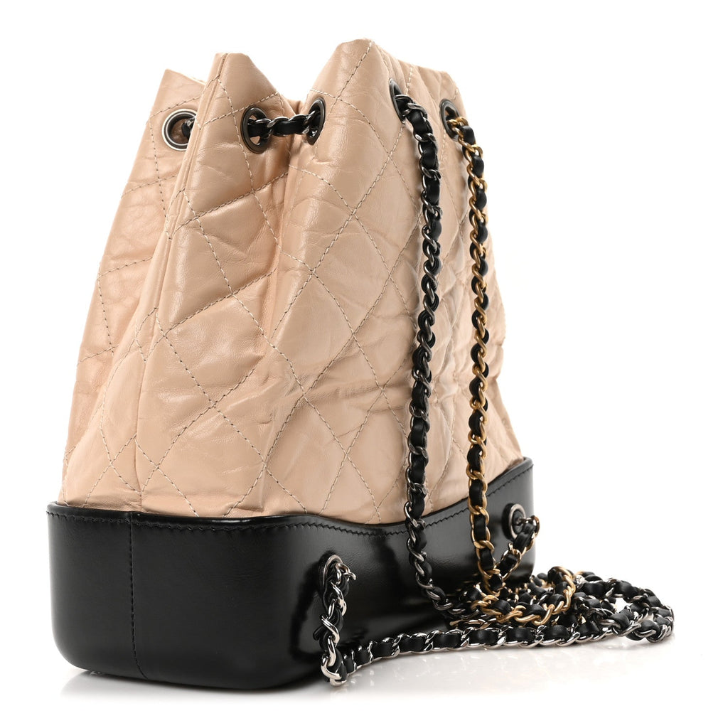 Aged Calfskin Quilted Small Gabrielle Backpack Beige Black