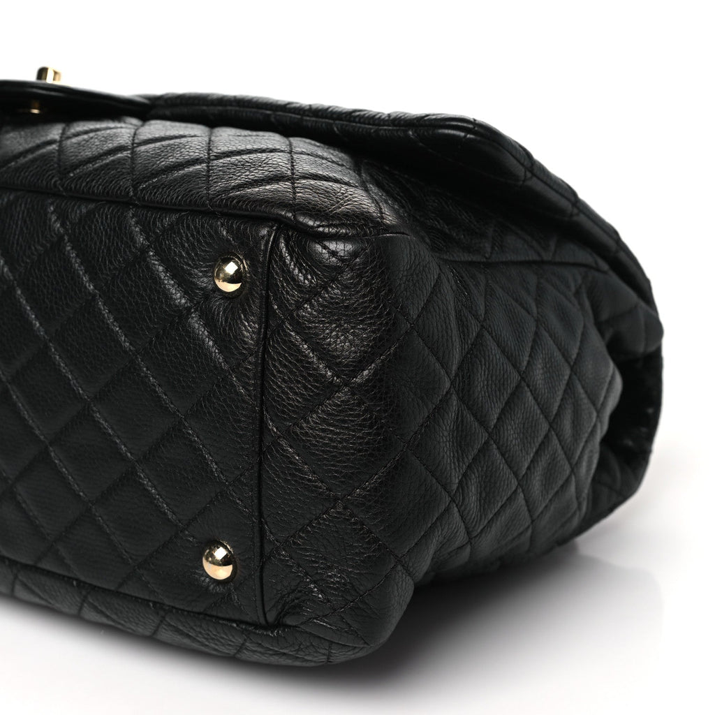 Calfskin Quilted XXL Travel Flap Bag Black