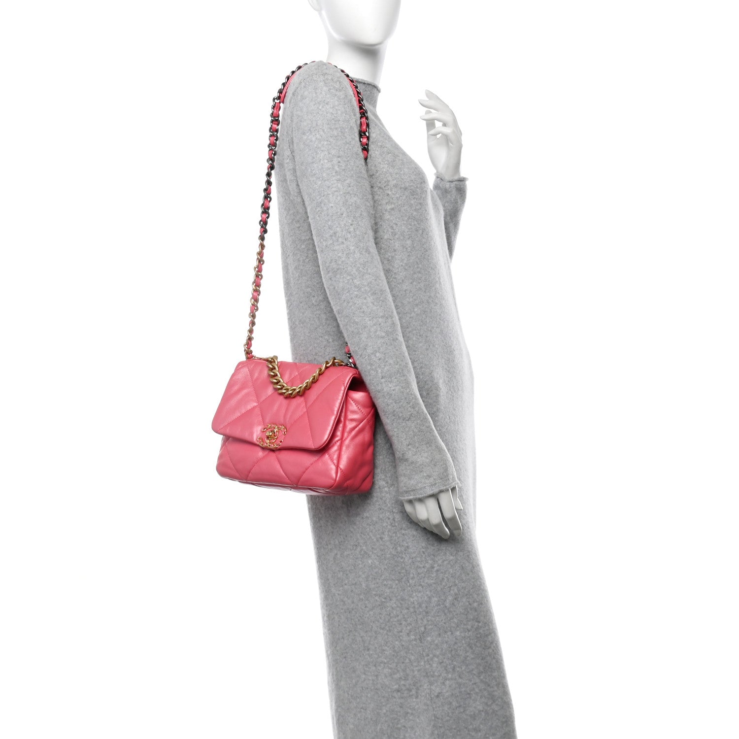 Shiny Lambskin Quilted Medium Chanel 19 Flap Pink