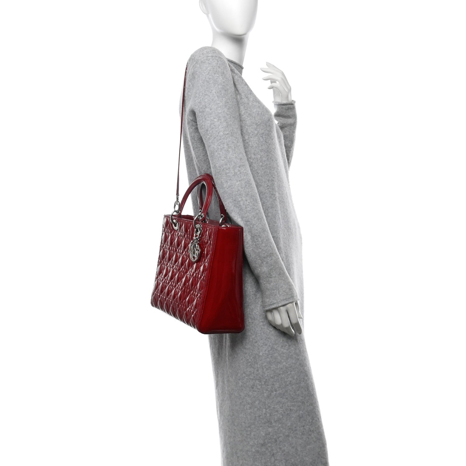 Patent Cannage Large Lady Dior Red