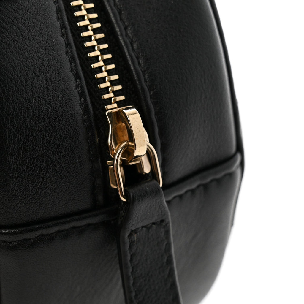 Lambskin Quilted Pearl Chain Round Clutch With Chain Black