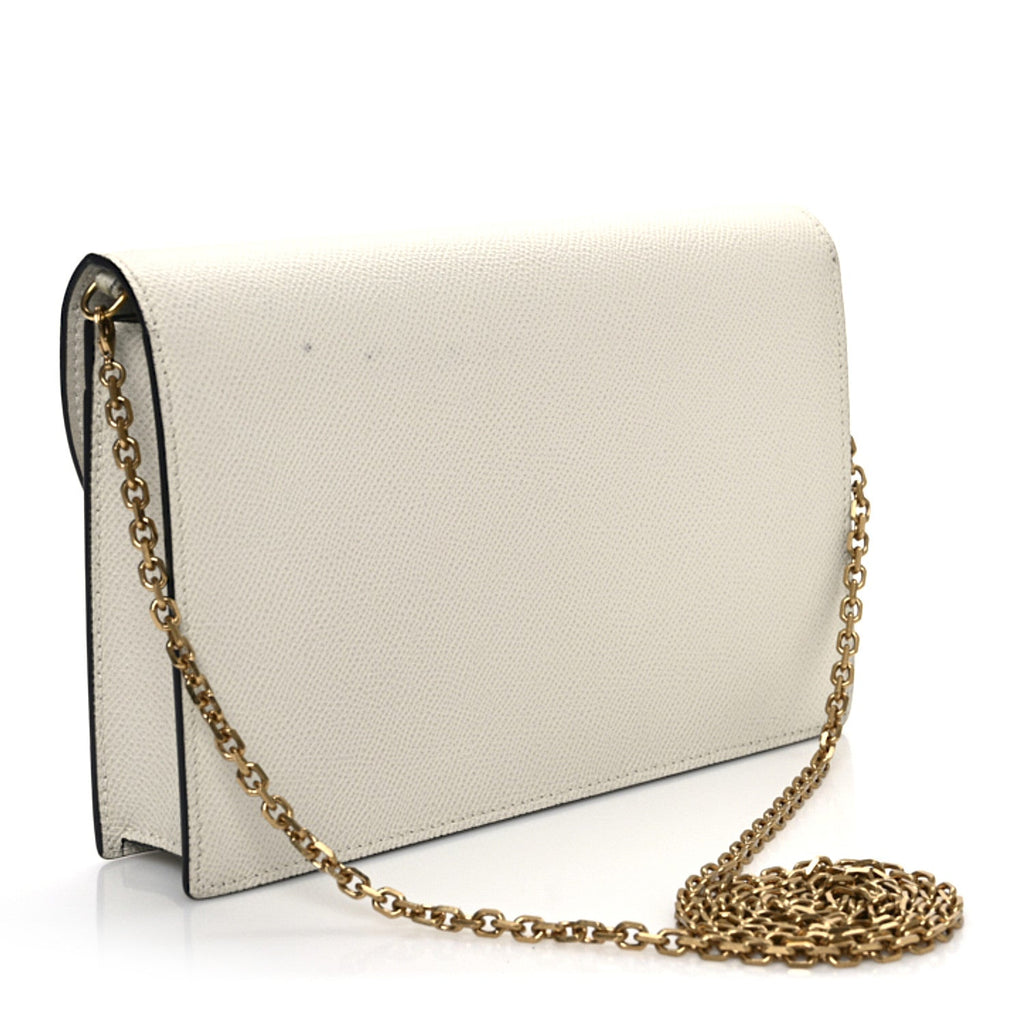 Grained Calfskin Saddle Chain Pouch Off White