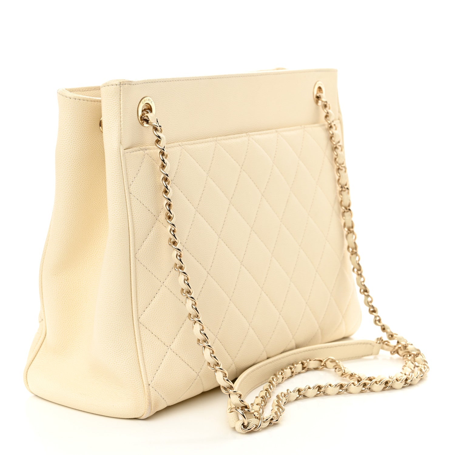Caviar Quilted In Out Flap Shopping Tote White