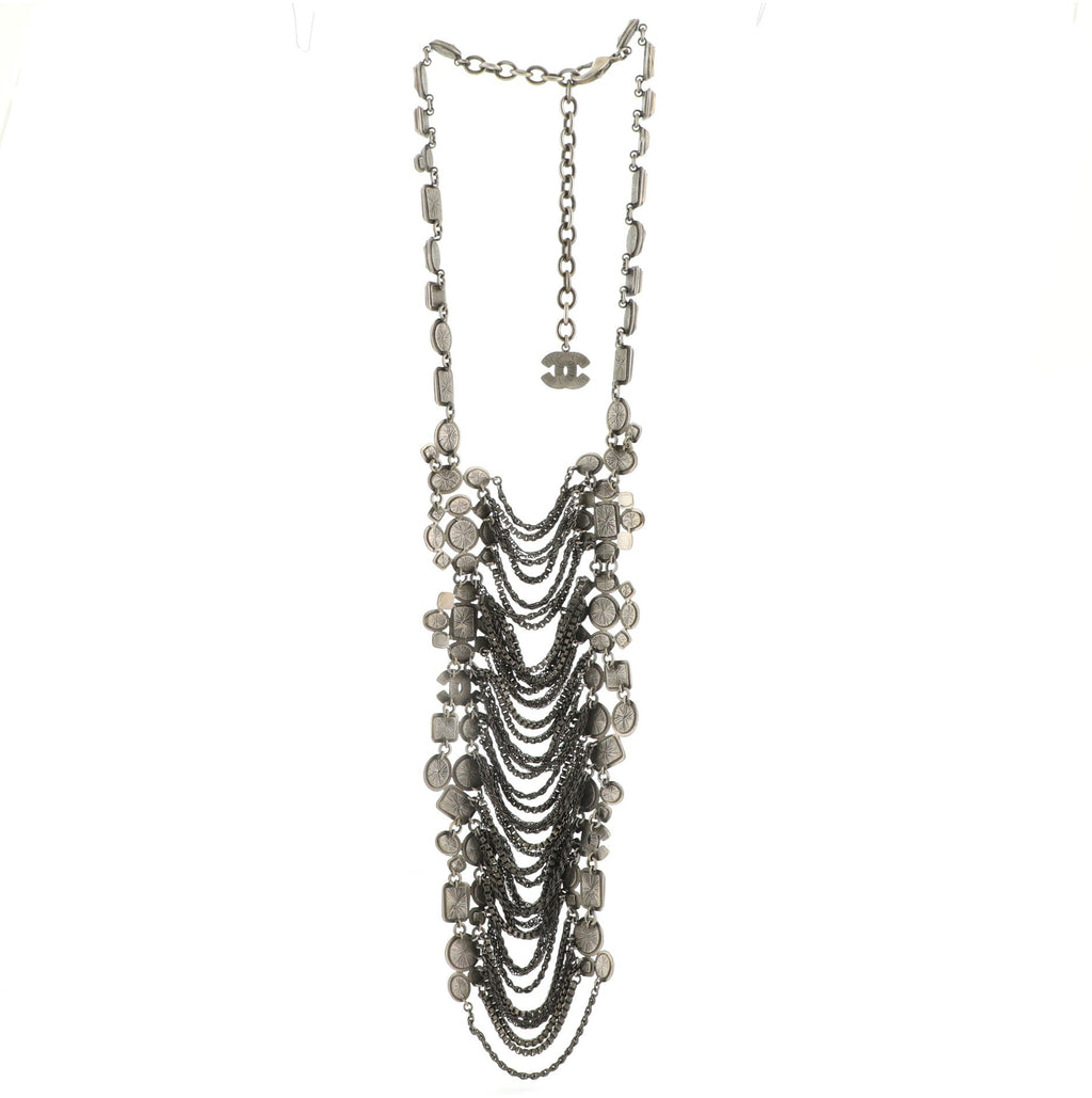 Antiqued CC Multi-Chain Long Necklace Metal and Crystal