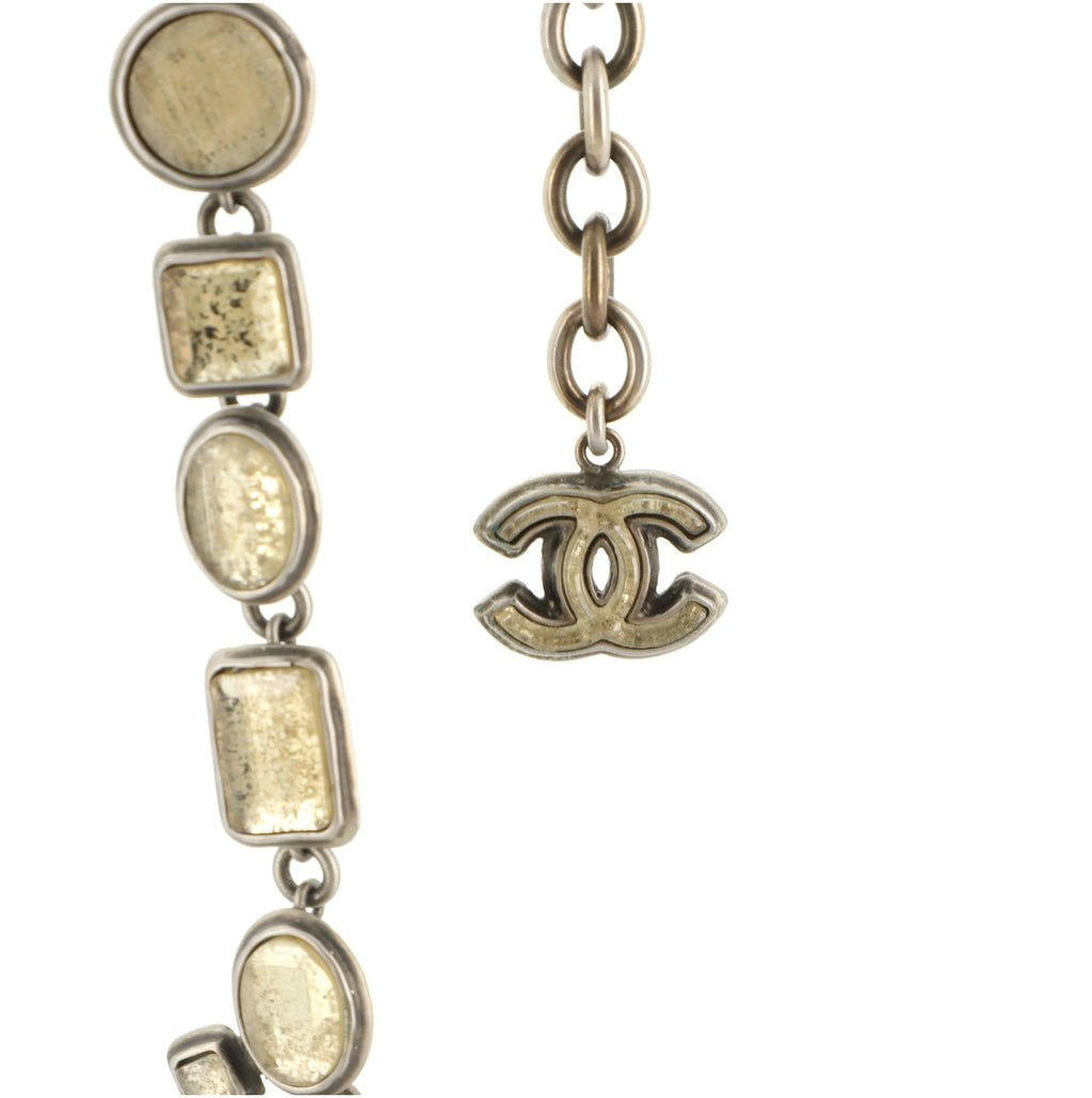 Antiqued CC Multi-Chain Long Necklace Metal and Crystal