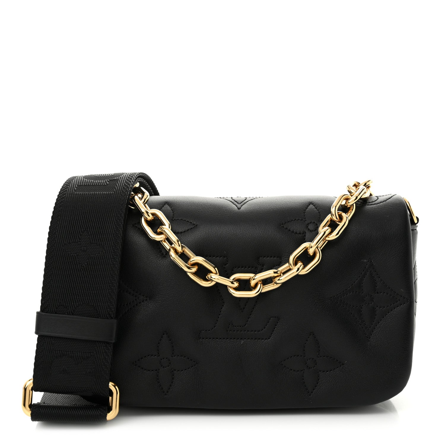 Calfskin Bubblegram Wallet On Strap Black
