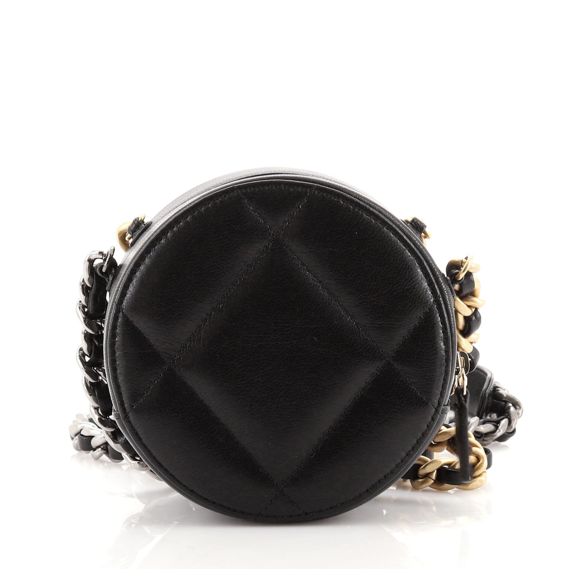 19 Round Clutch with Chain Quilted Lambskin