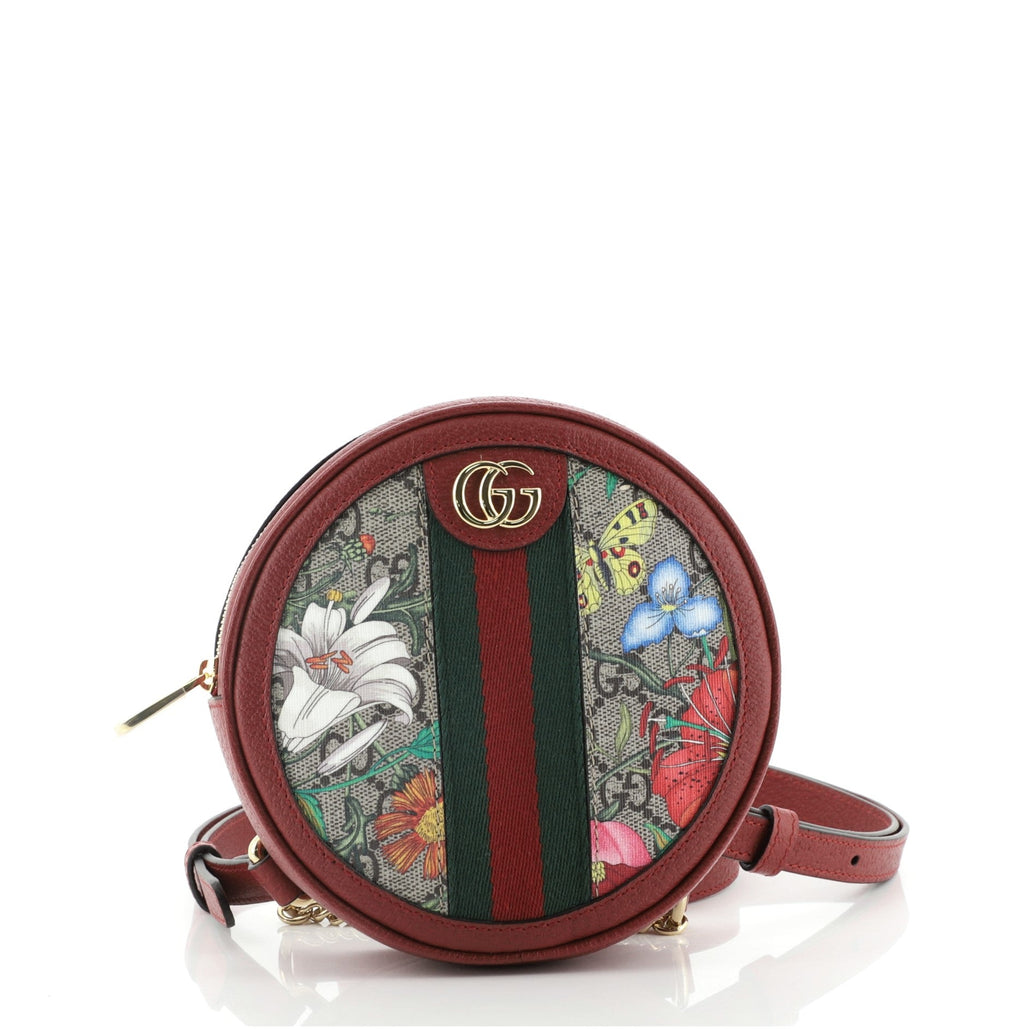 Ophidia Round Backpack Flora GG Coated Canvas Mini