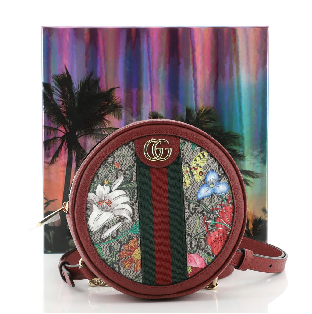 Ophidia Round Backpack Flora GG Coated Canvas Mini