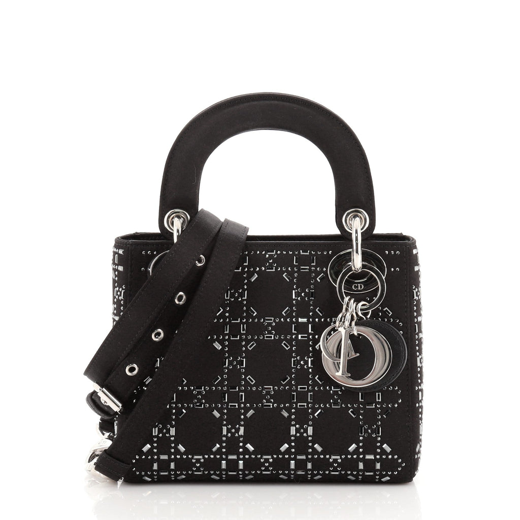 Lady Dior Bag Crystal Embellished Cannage Quilt Satin Mini