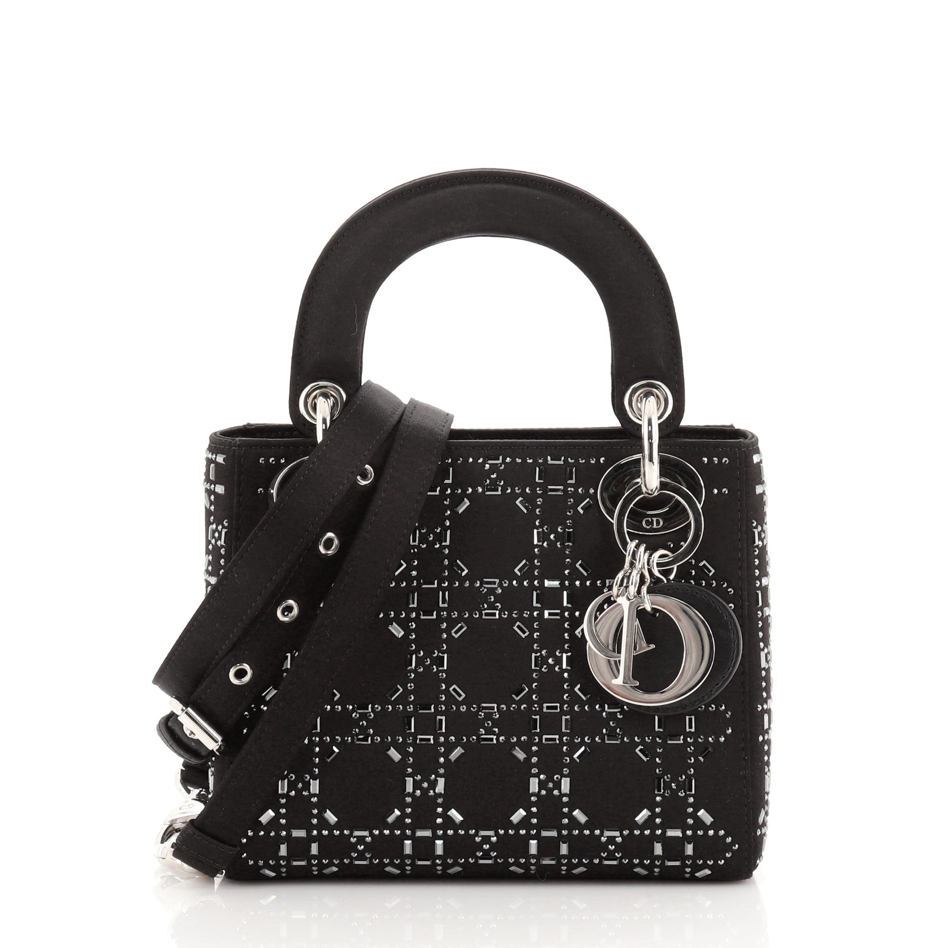 Lady Dior Bag Crystal Embellished Cannage Quilt Satin Mini
