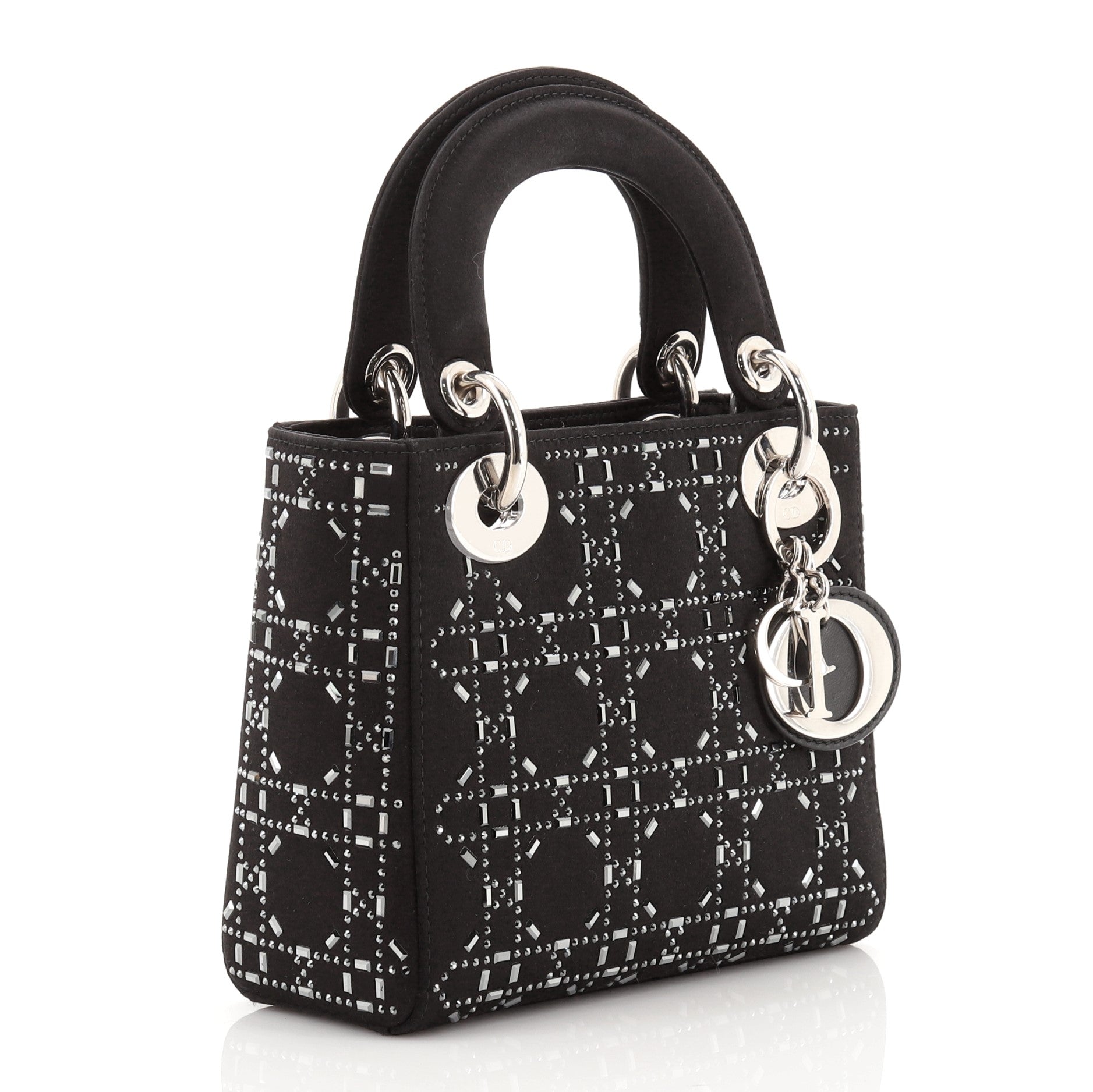 Lady Dior Bag Crystal Embellished Cannage Quilt Satin Mini