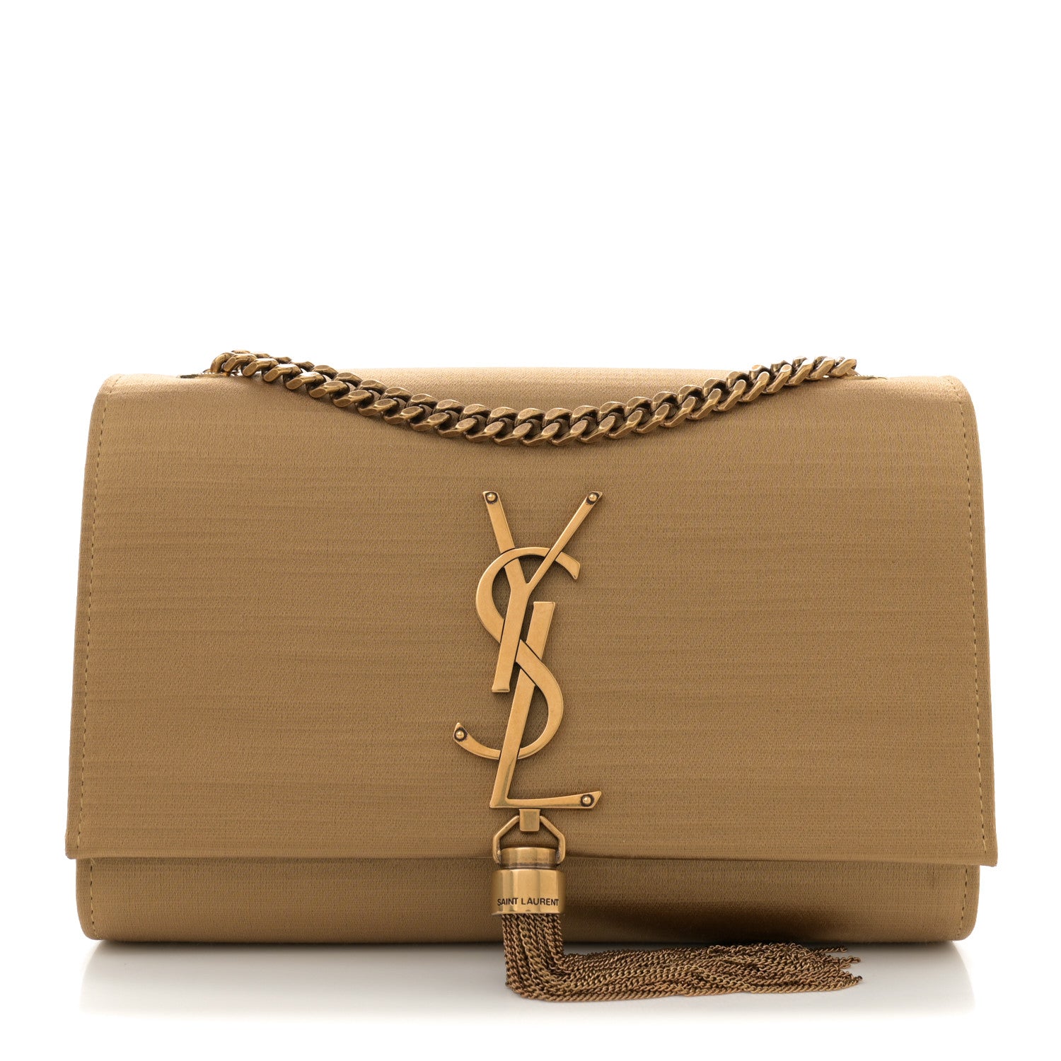 Satin Small Classic Monogram Kate Tassel Satchel Sahara Beige