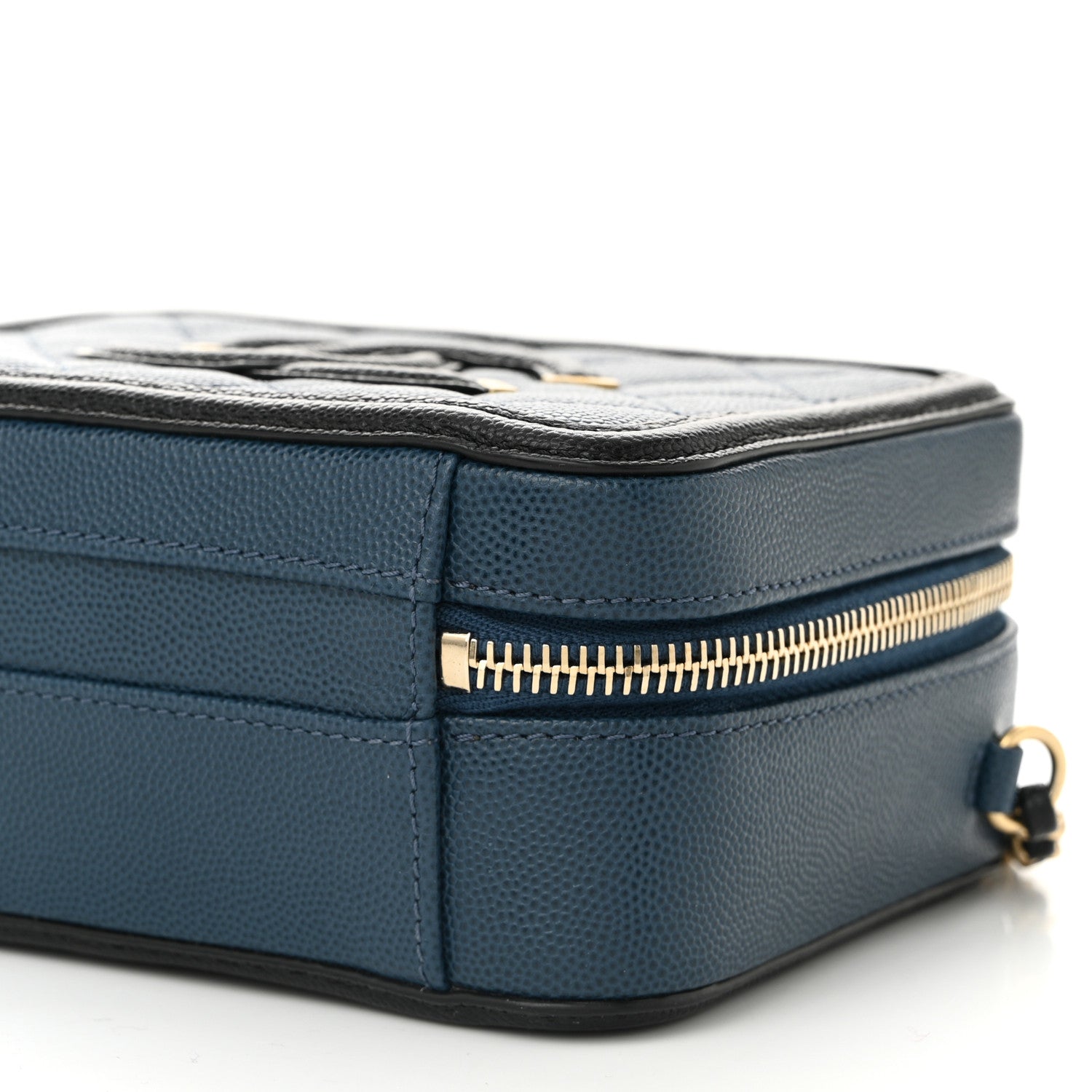 Caviar Quilted Small CC Filigree Vanity Case Navy Black