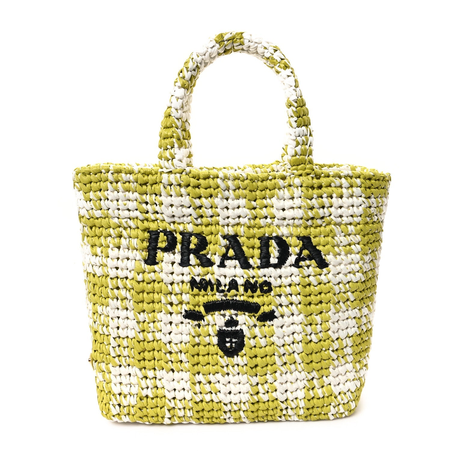 Yarn Raffia Effect Crochet Embroidered Small Logo Tote Citron Yellow