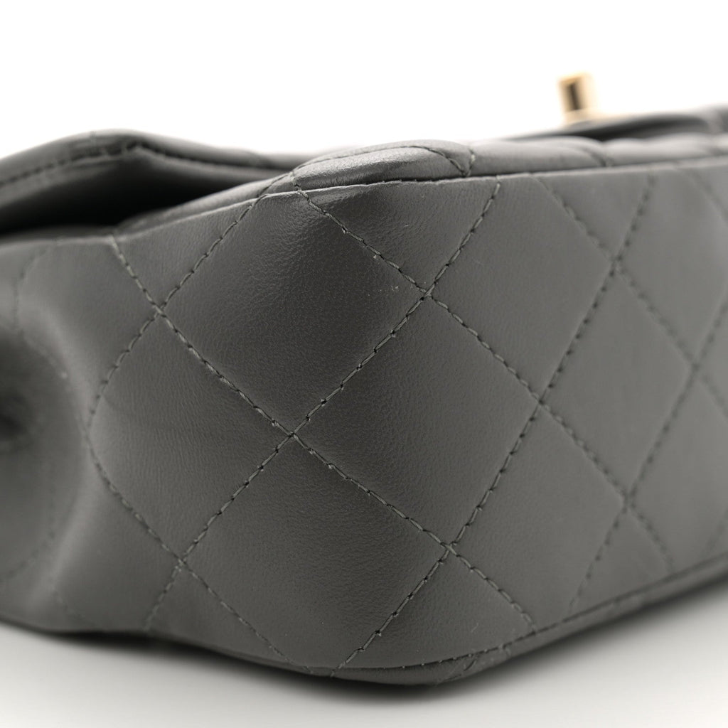 Lambskin Quilted Mini Rectangular Flap Dark Grey