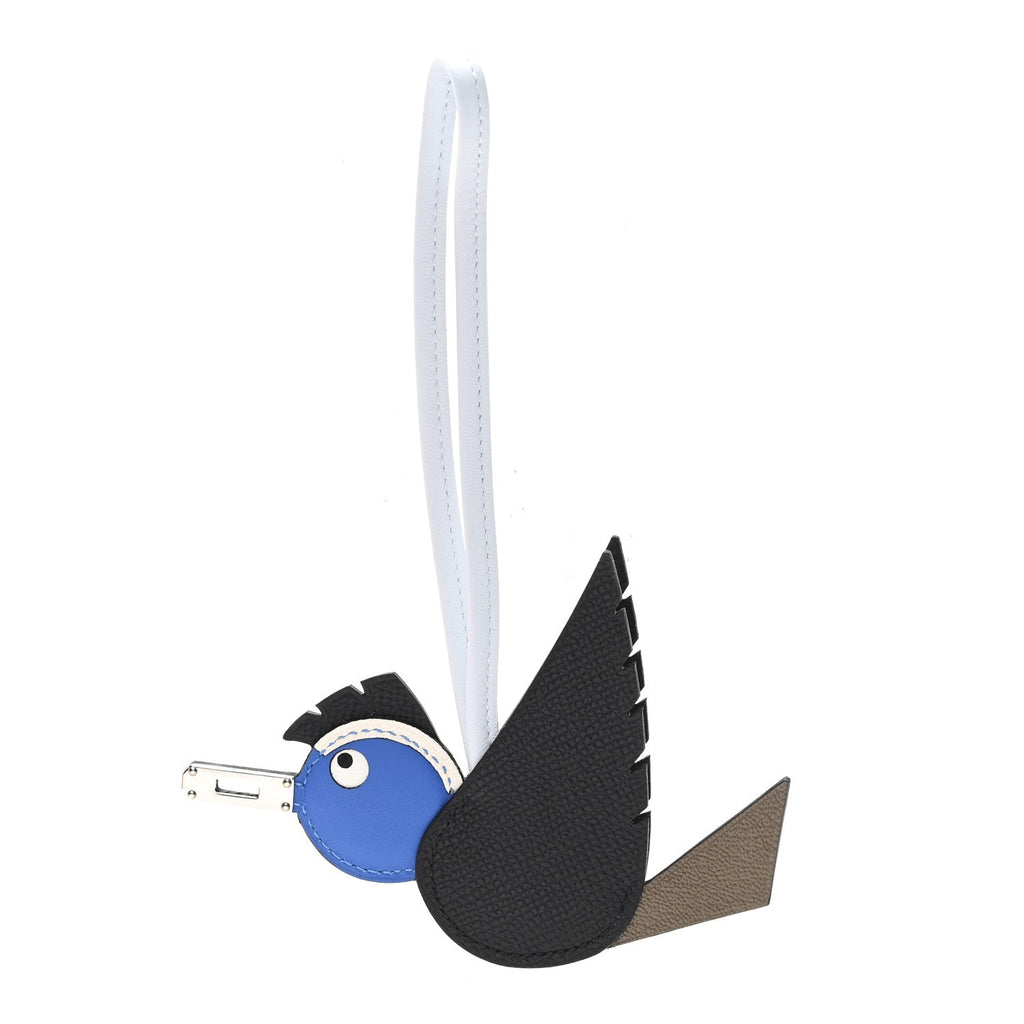 Epsom Swift Chevre Mysore Birdy Bag Charm Black Etoupe Bleu Hydra Bleu Brume