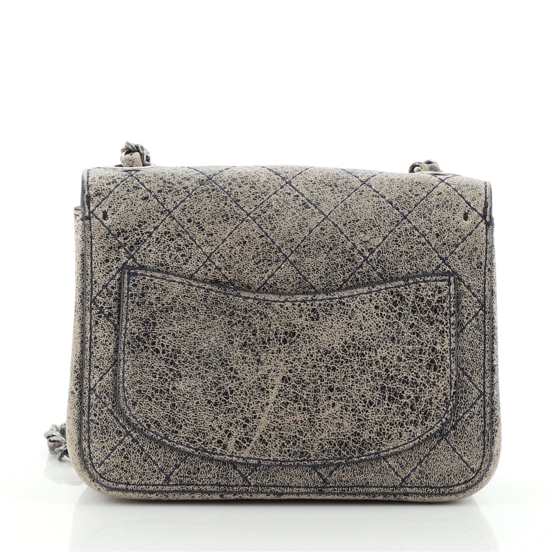 Square Classic Single Flap Bag Stitched Crackled Calfskin Mini