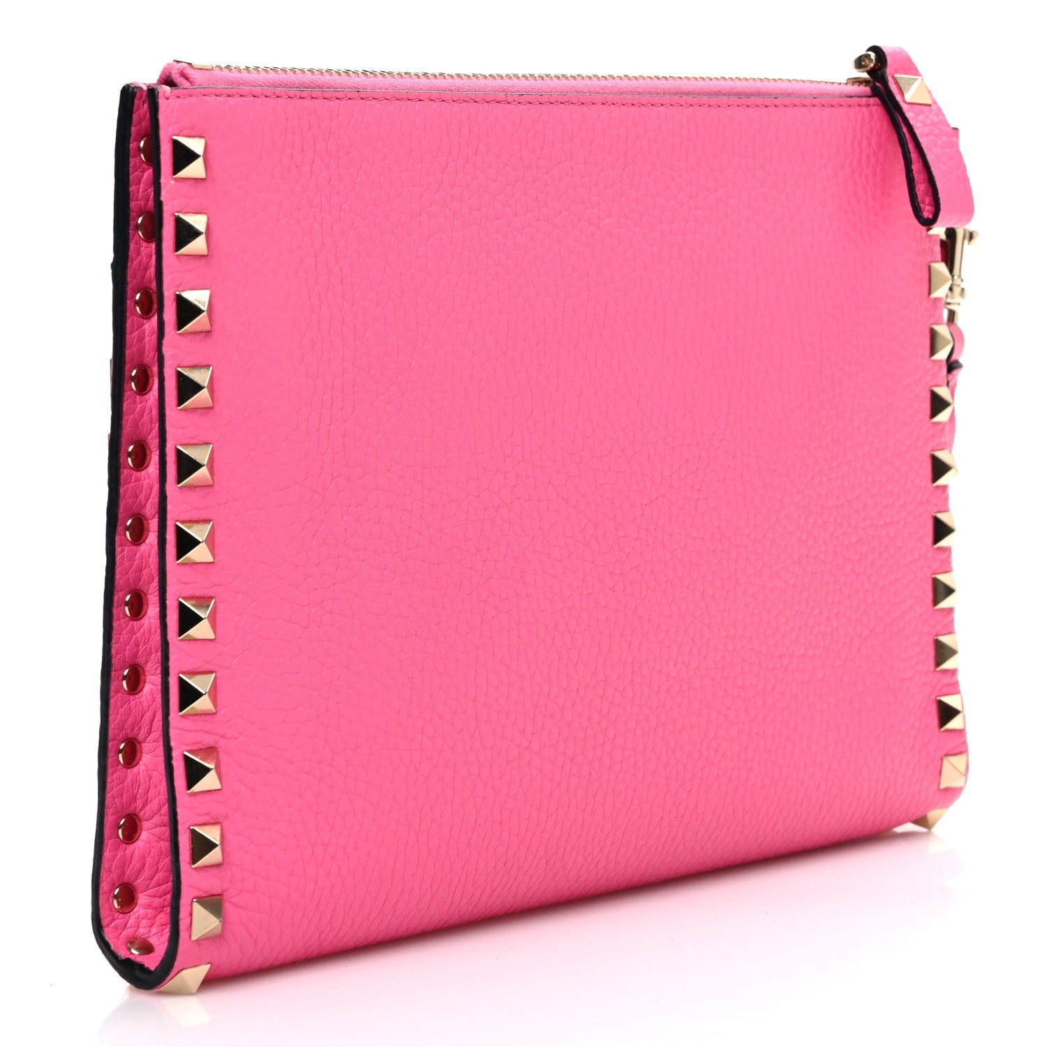 Pebbled Calfskin Medium Rockstud Flat Pouch Pink
