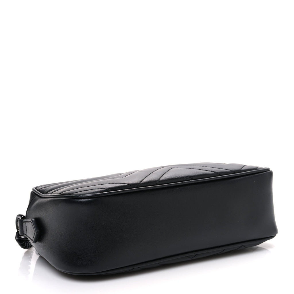 Calfskin Matelasse Monochrome Small GG Marmont Chain Shoulder Bag Black