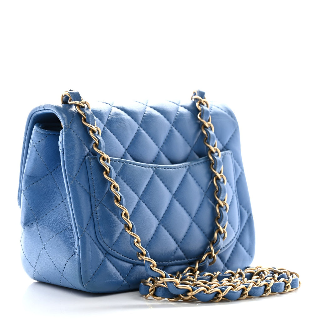 Lambskin Quilted Mini Square Flap Blue