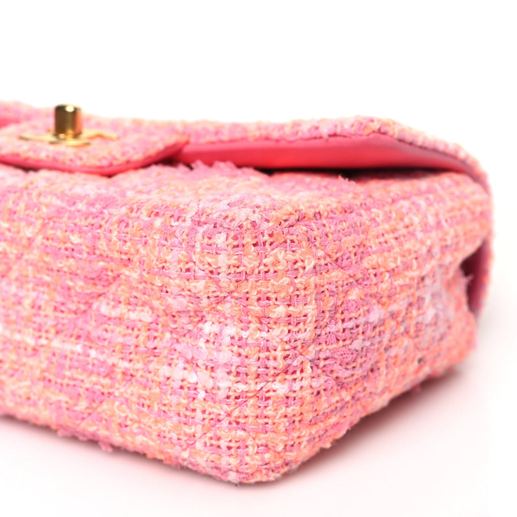 Tweed Quilted Mini Rectangular Flap Pink Orange White