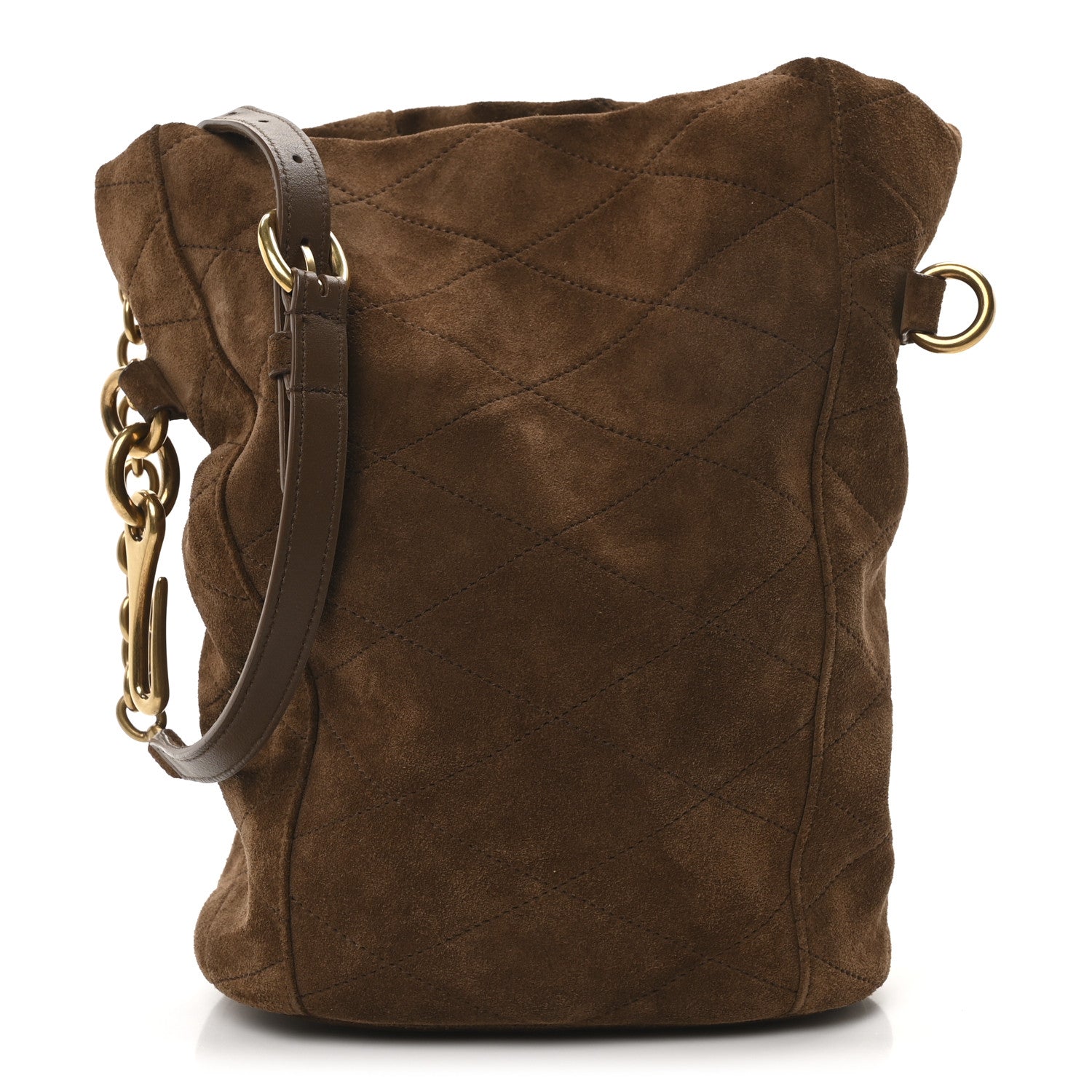 Suede Quilted Le Maillon Bucket Bag Brown