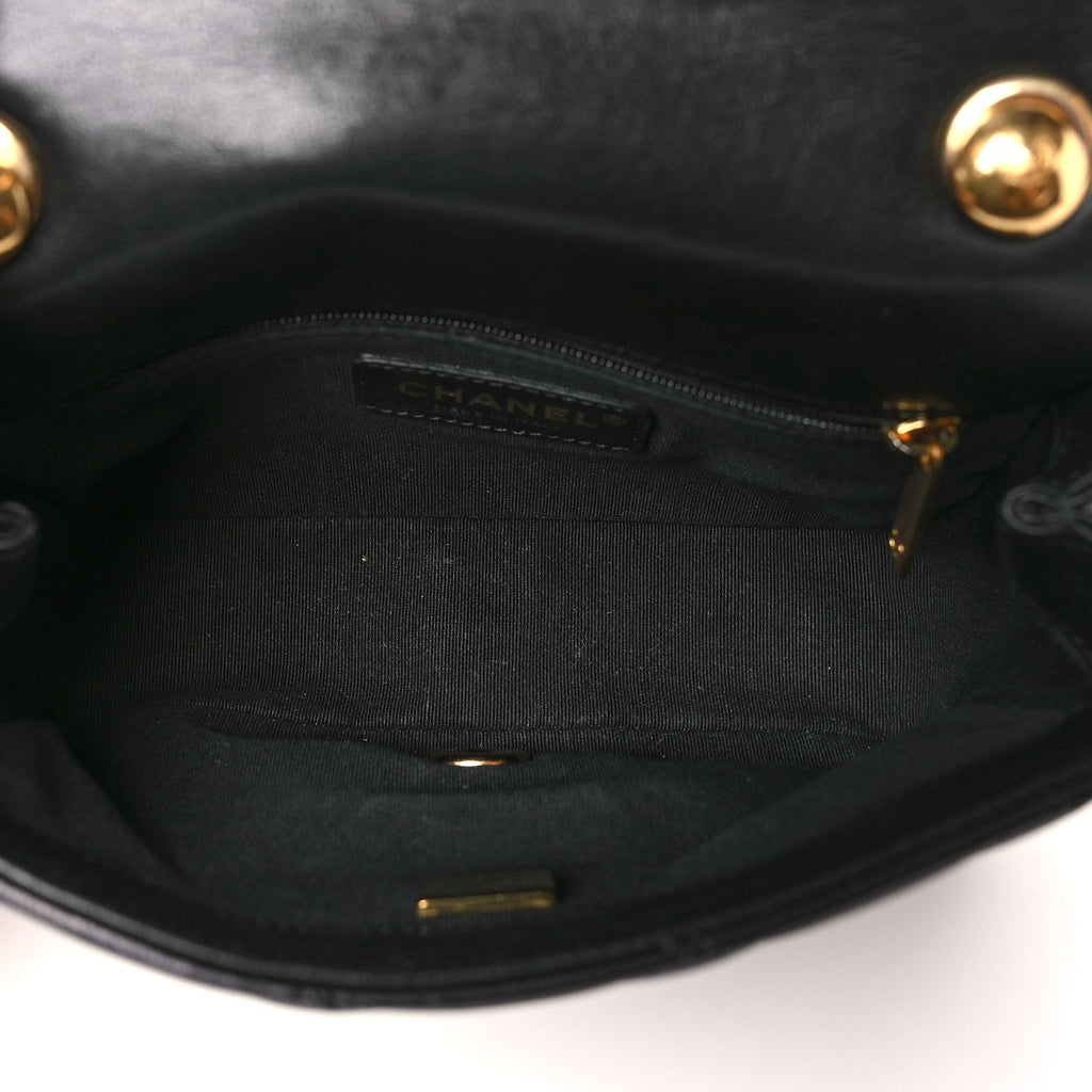 Lambskin Metal Quilted Mini Top Handle Square Flap Black