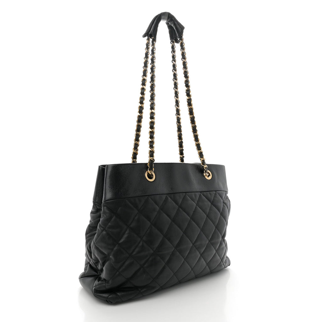 Calfskin Quilted Large Soft Elegance Tote Black