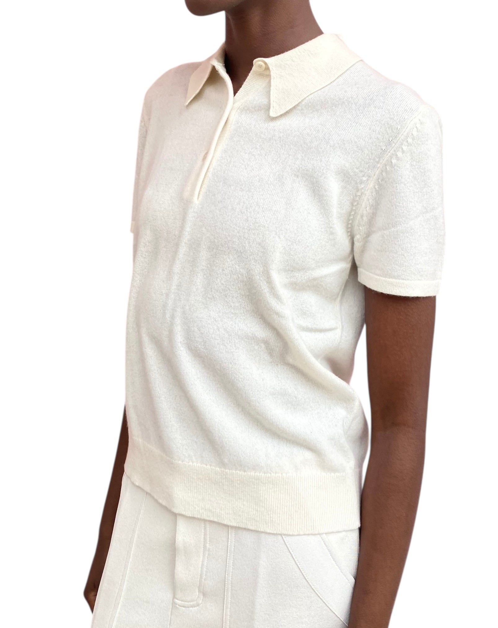 Nili Lotan Ivory Knit Cashmere Polo - M
