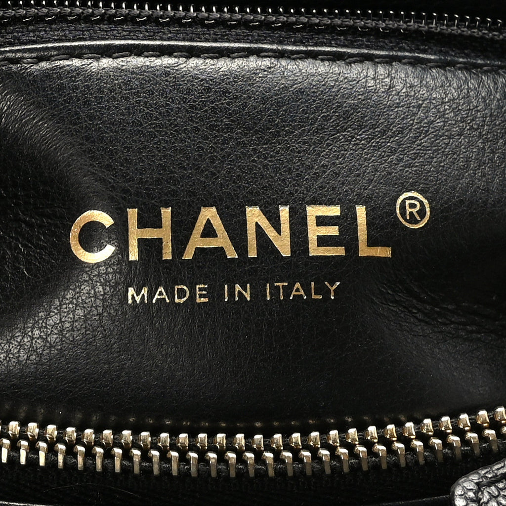 Caviar Lizard Embossed Quilted Small Coco Handle Flap Black