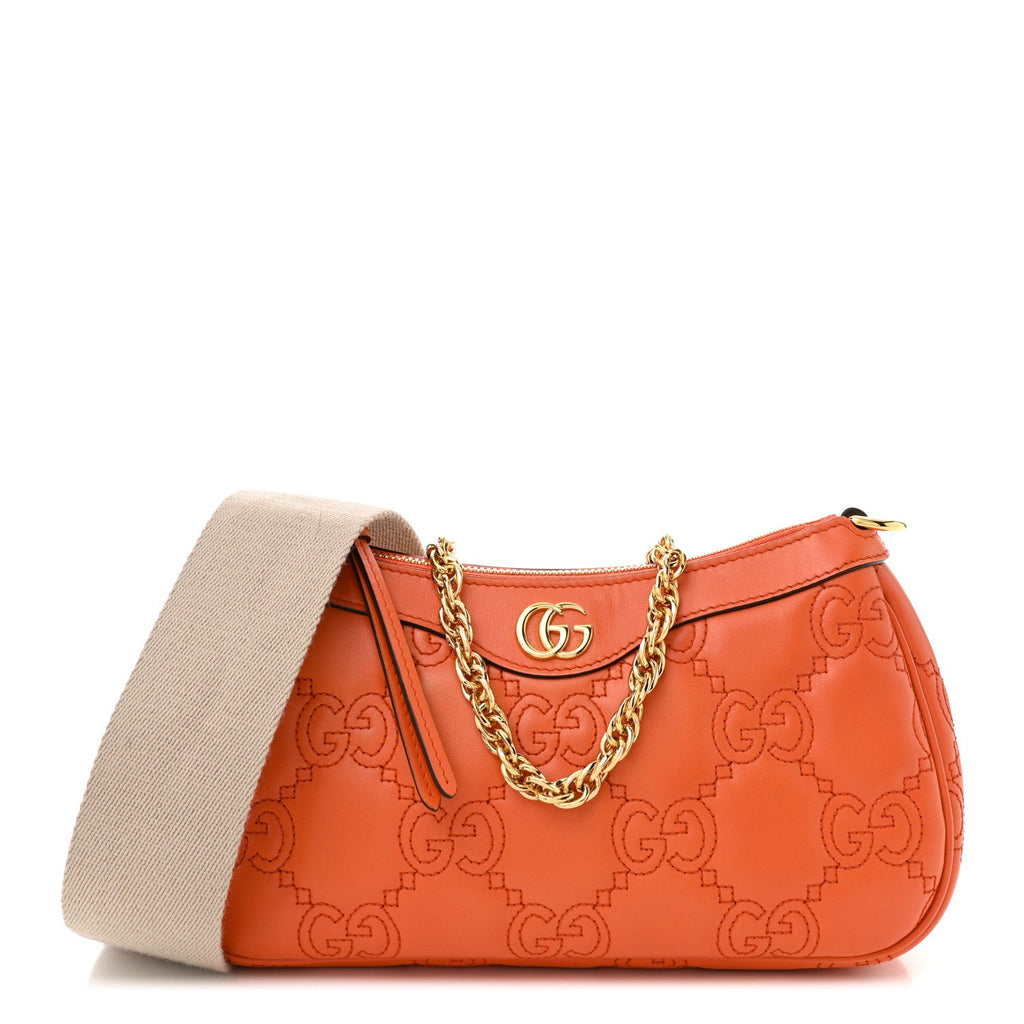 Calfskin GG Matelasse Chain Handbag Deep Orange Natural