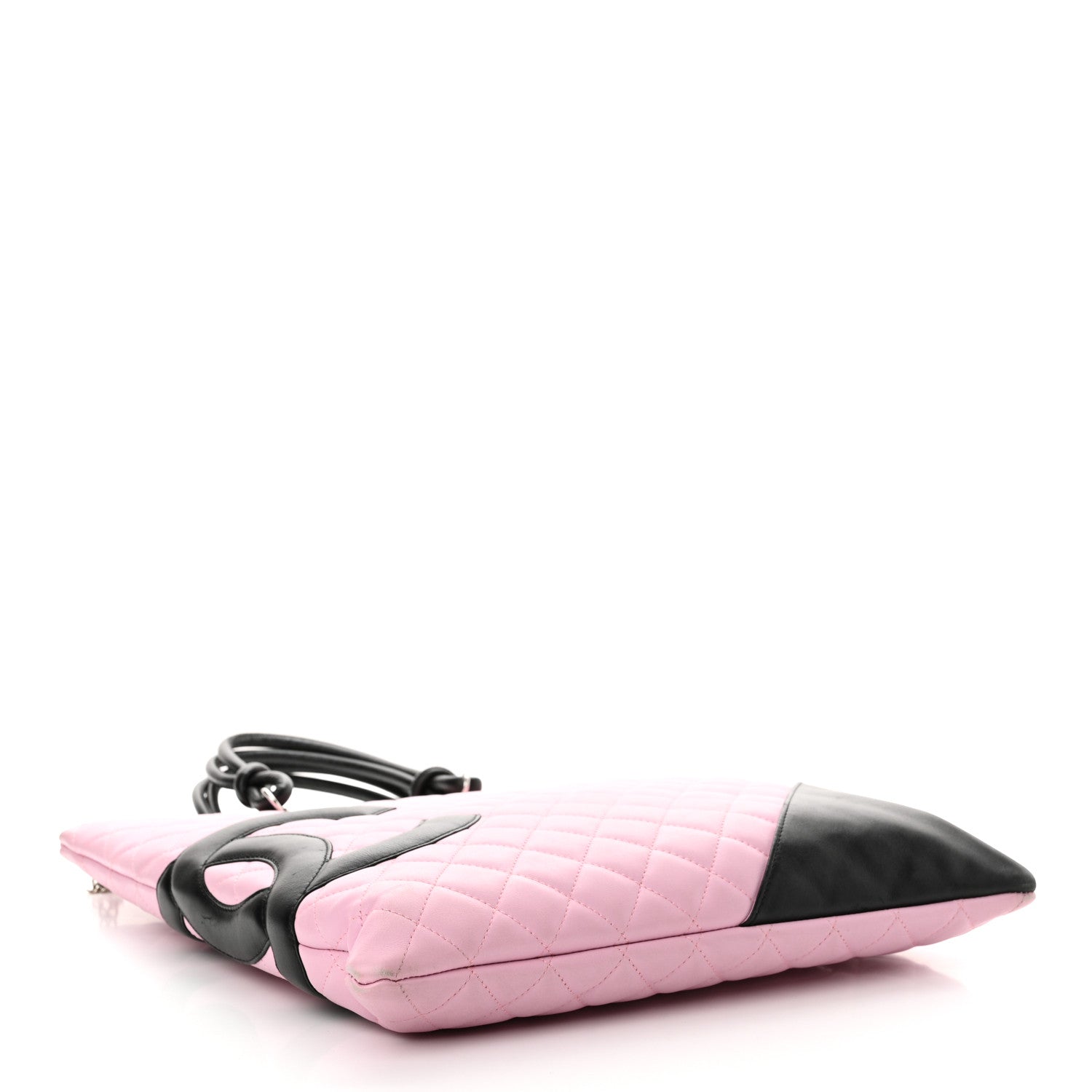 Calfskin Quilted Cambon Flat Tote Pink Black