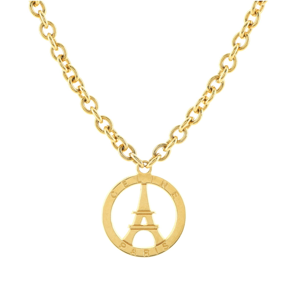 Vintage Eiffel Tower Circle Pendant Necklace Metal