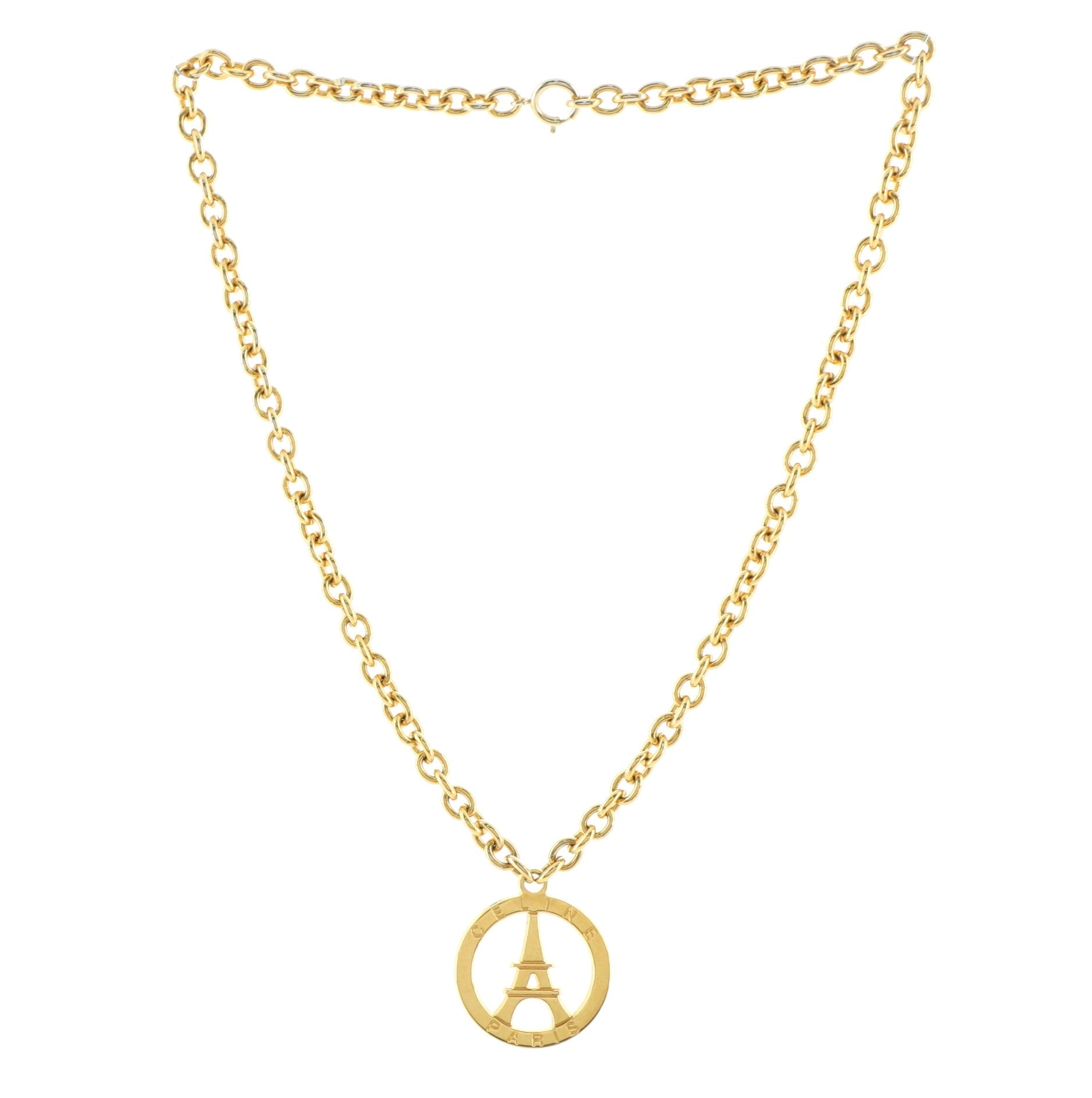 Vintage Eiffel Tower Circle Pendant Necklace Metal