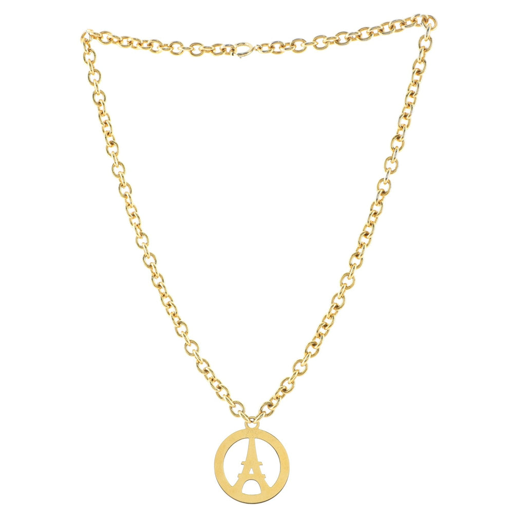 Vintage Eiffel Tower Circle Pendant Necklace Metal