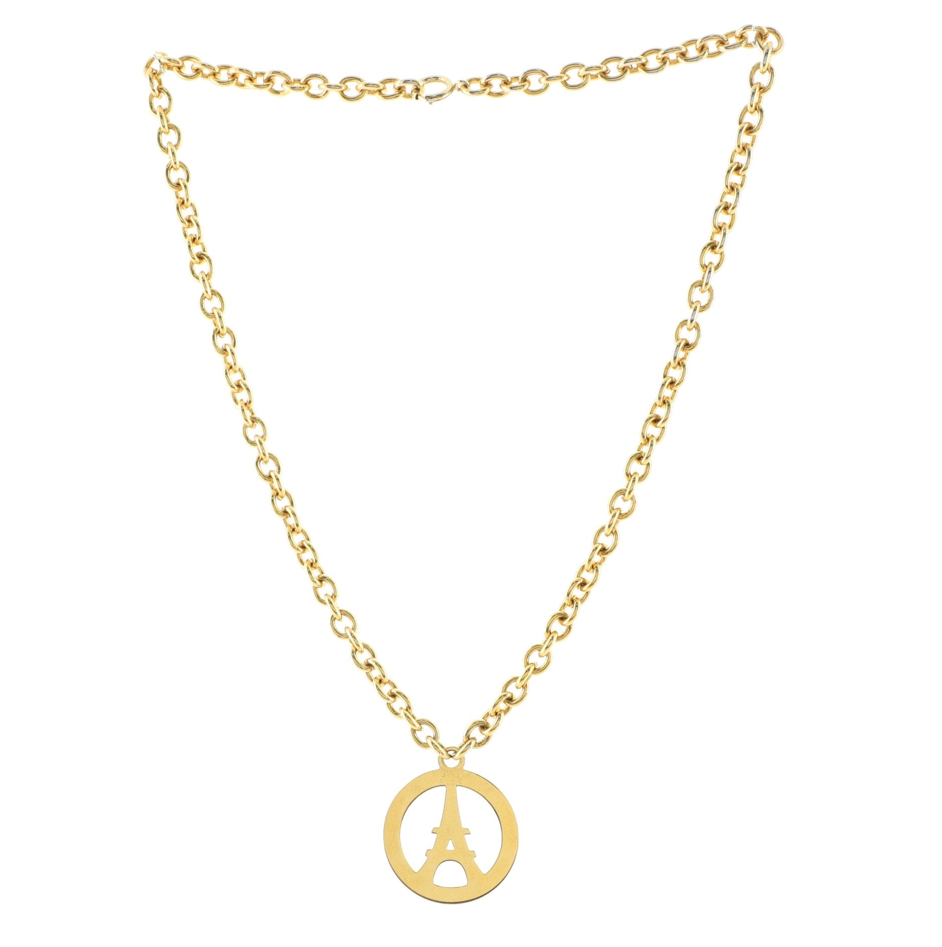 Vintage Eiffel Tower Circle Pendant Necklace Metal