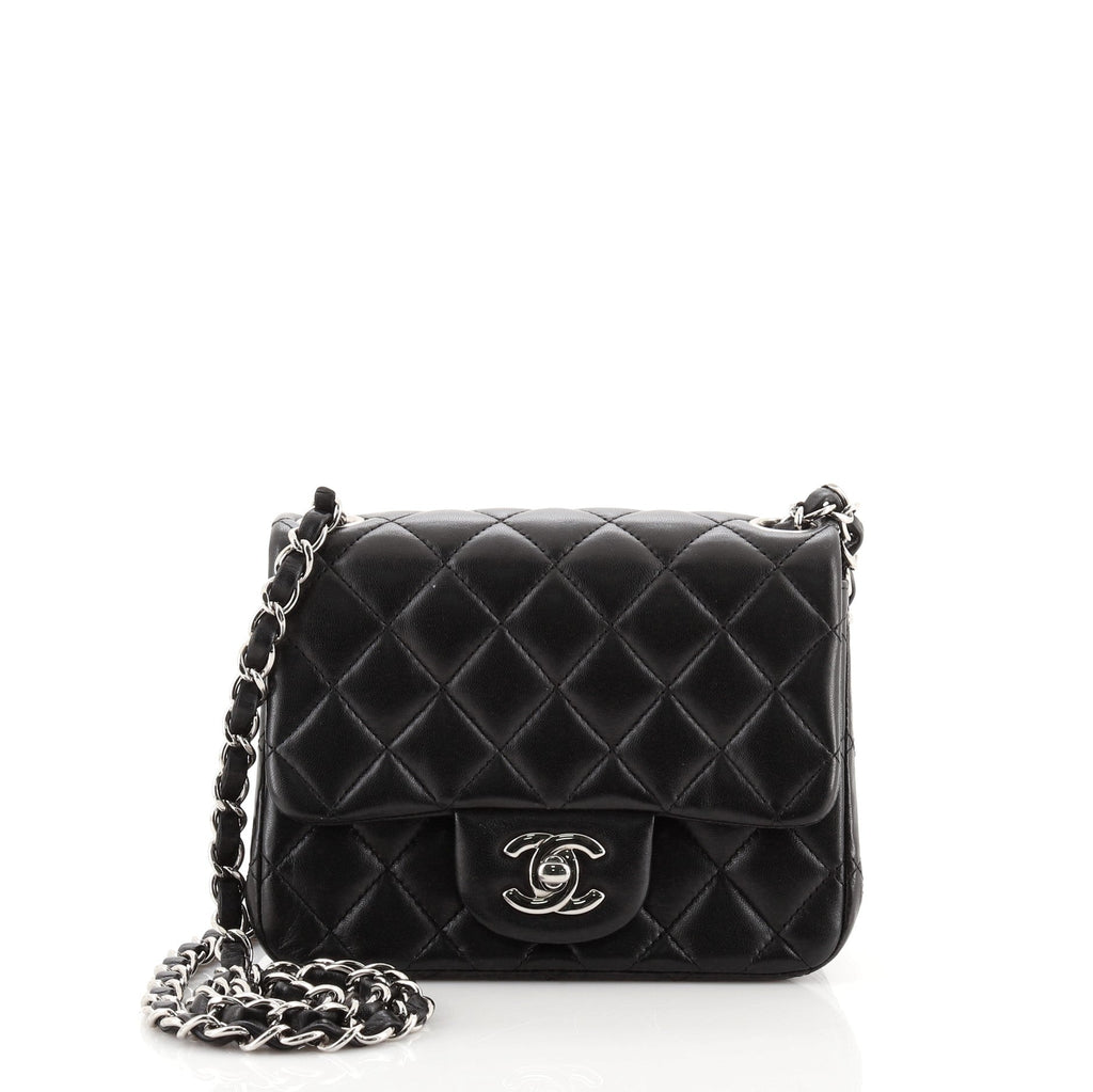 Square Classic Single Flap Bag Quilted Lambskin Mini